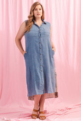 Sleeveless Denim Maxi Shirt Dress